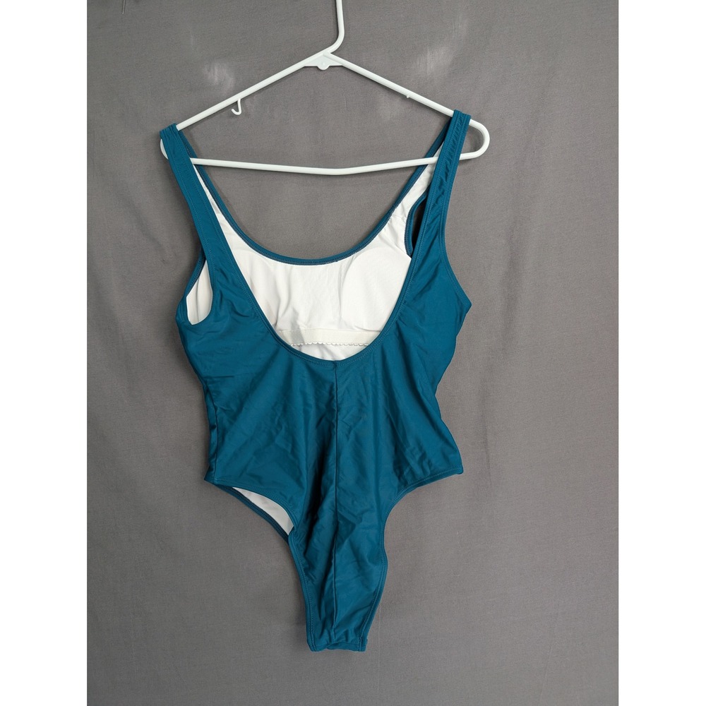 Unbranded Teal Blue One Piece Swimsuit High Cut Scoop Neck Large